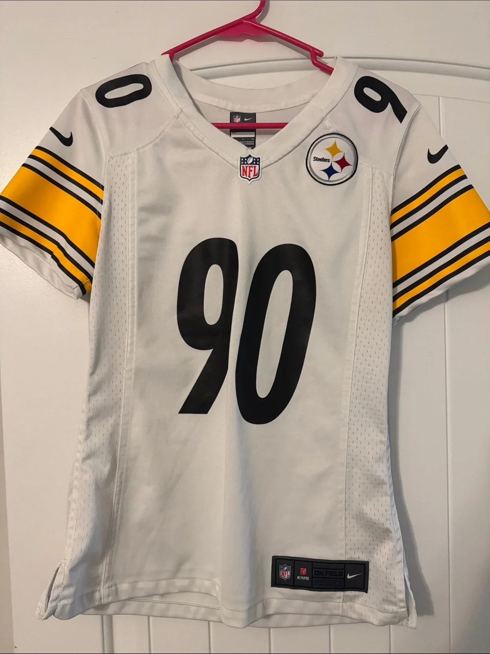 Nike White & Yellow Pittsburgh Steelers #90 Women's Jersey
